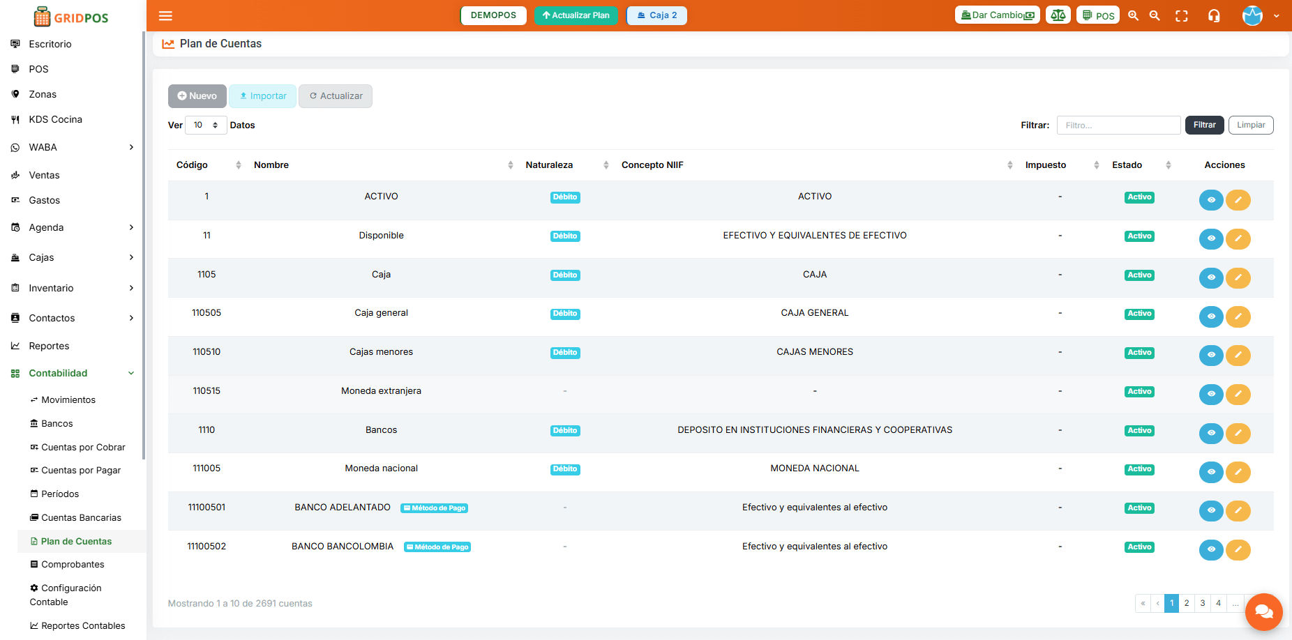 Catálogo de cuentas